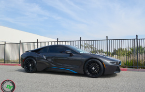 BMW I8 on RoadForce RF15 wheels 21x9 front 21x10.5 rear gloss black finish