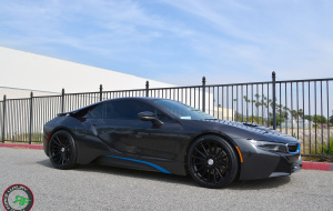 BMW I8 on RoadForce RF15 wheels 21x9 front 21x10.5 rear gloss black finish