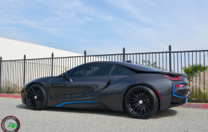 BMW I8 on RoadForce RF15 wheels 21x9 front 21x10.5 rear gloss black finish